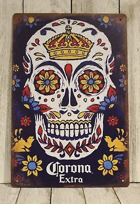 Corona Tin Sign Metal Skull Logo Beer Bar Mexican Restaurant Vintage Style Ad XZ • $9.57