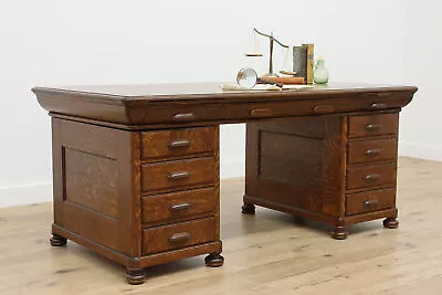 Traditional Antique Quarter Sawn Oak Office Or Library Desk #48889 • $3450