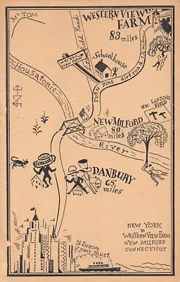 NEW MILFORD CT ~ WESTERN VIEW FARM. LOCATION MAP PC ARTIST IMAGE ~ Dated 1927 • $11.49