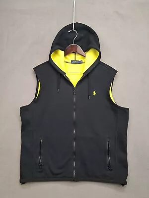 Polo Ralph Lauren Men’s Full Zip Hooded Vest Sz XL Fleece Black Yellow • $27.99