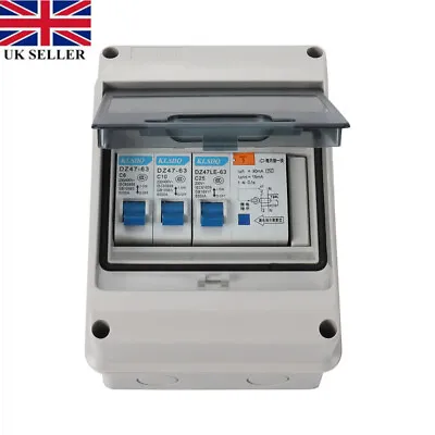 5 Way Garage IP65 Weatherproof Consumer Unit Enclosure 25A 30mA RCD MCB Fuse Box • £18.89