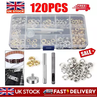 120x Grommets Durable Clothing Metal Eyelets Button Set Installation Tools Kit • £5.89