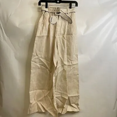 STAUD Eris Linen Pants Women's Size 2 Natural/Black 302-6131  • $206.25