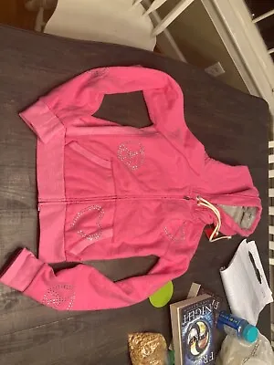 Victoria’s Secret Pink Jewels Sequin Bling Hoodie Small Heart Love Peace Silver • $32.24