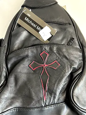 Black Leather Backpack Purse Biker Cross Logo (2) NEW MICHAEL MICHELLE • $25.04