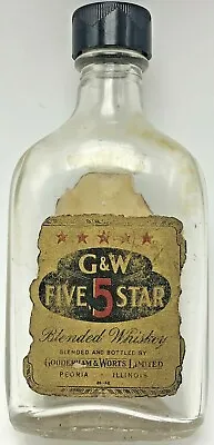 Vintage G&W Five Star Blended Whiskey Miniature Bottle 1/10 Pint Empty  • $39.95