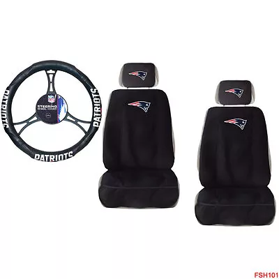 New NFL New England Patriots Car Truck 2 Front Seat Covers Steering Wheel Cover • $92.04