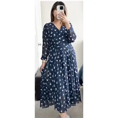 Cabi Women's Blue Floral Print Wrap Dream Dress 3/4 Sleeves V Neck Size 6 • $36