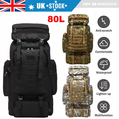 80L Military Tactical Army Backpack Rucksack Hiking Camping Trekking Outdoor Bag • £21.27