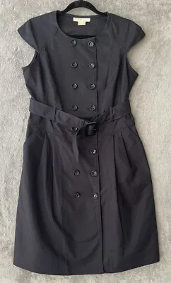 Michael Kors Womens Black Double Breasted Trench Dress Size 12 Petite Belted • $25