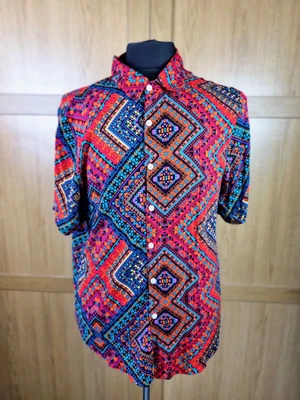 £16.95 • Buy Mens Hawaiian Shirt Size M 42  Chest Red Orange Hula Loud Stag Aztec Pattern