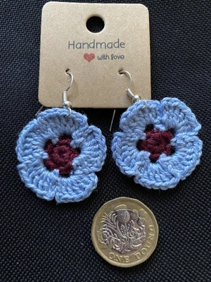 £4 • Buy Handmade Crochet Earrings Blue Flowers 