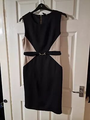 Izabel London Black And TAN BUCKLE FRONT Bodycon Dress Size 16 (REF41) • £4.99