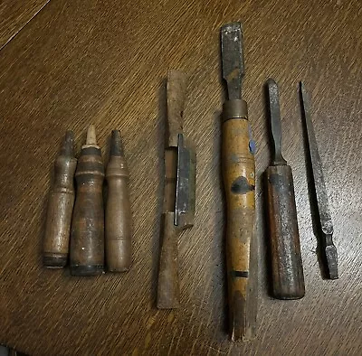 Antique Tool Lot With D.r. Barton Lathe Chisel Wooden Spokeshave & 3 Handles • $23.99