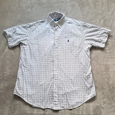 Ralph Lauren Blake Shirt Mens Large White Check Blue Long Sleeve Cotton RL • £10
