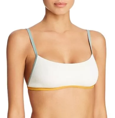 NWOT L Space Gemma M Solid White Ribbed Scoop Bikini Swim Top #106914 • $34