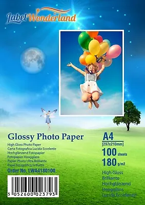 100 Sheets180gsm A3/A4/A5/6x4/13x18 HighGloss Photo Paper For Inkjet Printer LW  • £6.99