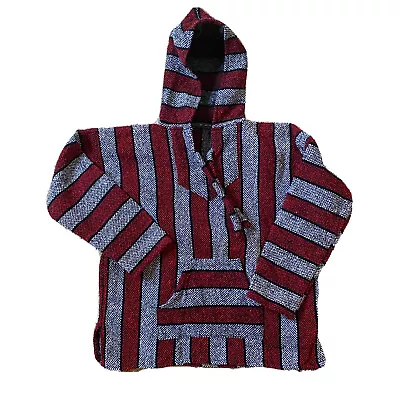 Mexican Blanket Hoodie Pullover Hippie Boho Red Striped Baja Unisex Small • $25