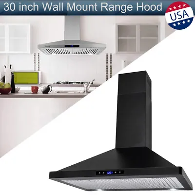 30 Inch Wall Mount Range Hood Stainless Steel Kitchen Vent 3 Speed Black/Sliver • $134.99