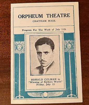 VTG 1926 Chatham MA Silent Movie Opheum Theatre Program Ronald Colman Western • $14.49