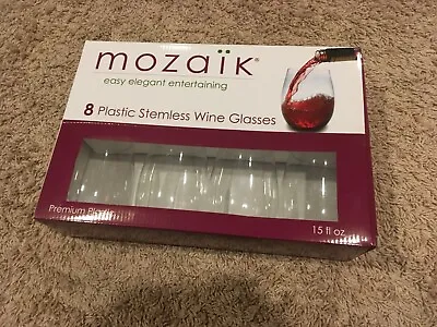 Mozaik Premium Plastic Stemless Wine Glasses 8 Pack 15 Fl Oz Elegant With Box • $13.99