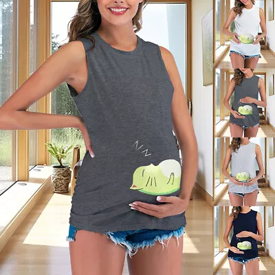 Maternity Nursing Shirt Blouse Summer Women Sleeveless Pregnant Printed Tops US • $15.49