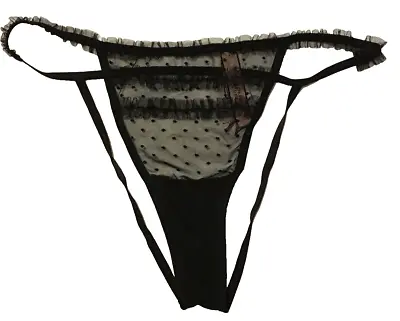 Victorias Secret Sexy Black Mesh Dot Ruffle Bikini Panties Open Strappy Back NWT • $23.50