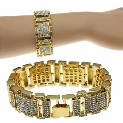 Men's 14k Gold Plated Simulated Love MicroPave Bracelet US FAST • $17.12