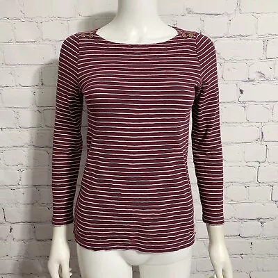 J Crew Painters Tee Women’s Blouse S Maroon White Stripe 3/4 Sleeve • $9.99