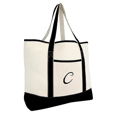 DALIX Monogram Bag Personalized Totes For Women Open Top Black Letter A-Z • $21.99