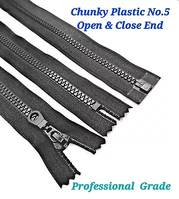 Chunky Zips No.5 Plastic Open & Close End - Colour Black - Professional Quality • £4.49