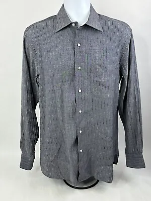 Marol For Maus Hoffman Shirt Mens Medium Gray Linen Striped Button Up L/S Shirt • $32.88