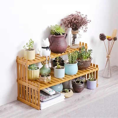 2 Tier Bamboo Plant Stand Shelves Flower Pot Rack Garden Indoor Outdoor Patio • $19.79