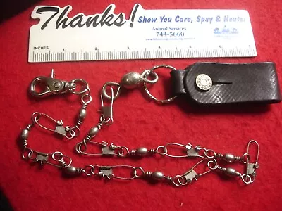 Vintage Wallet Chain Fishing Links Barrel Swivels Stainless 501 Leather Handmade • $29.50