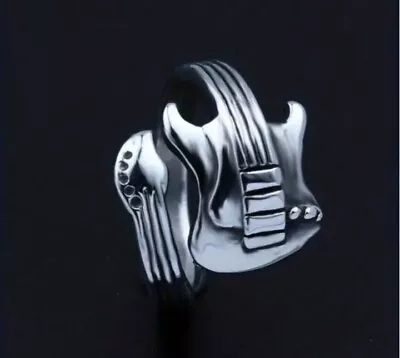 Adjustable Guitar Instrument Music Band Ring 925 Sterling Silver Band Sizes 8-12 • $5.99