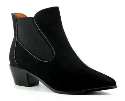 Evans Aria Womens UK 6 & 7 EEE Extra Wide Black Pointed Toe Western Ankle Boots • £39.99
