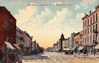 Coldwater MI~Main Street West~Southern Michigan Hotel~Clothing~Horse~1912 PC • $11