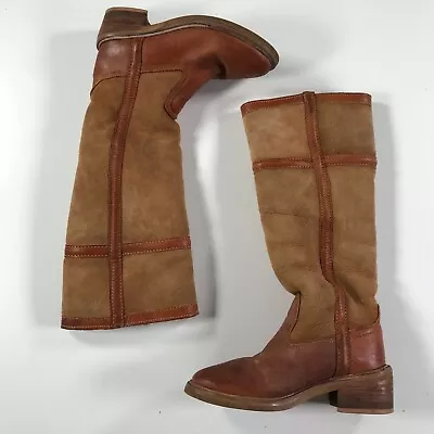 Vintage BASS Shearling Boots Womens 5.5 B Brown Round Toe Block Heel Wool Lined • $59.99