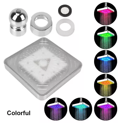 LED Rainfall Shower Head Stainless Steel Square Top Spray 3/7 Colors Changing • $15.99