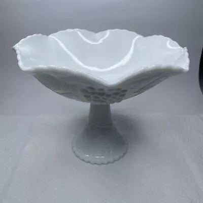 Vintage Westmorland White Milk Glass Grape And Vine Footed Pedestal Fruit  Bowl • $49.96