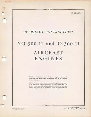 1944 Aaf Franklin Yo-300o-300-11 Overhaul Instruction Flight Manual Handbook-cd • $24.99