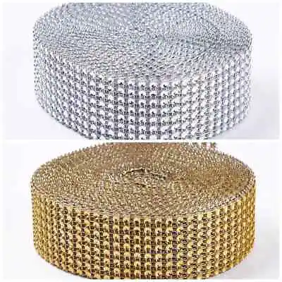 £4.45 • Buy 2m Silver Gold Diamante Rhinestone Crystal Effect Ribbon Trim Cake Bridal 8 Row