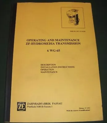 Zahnradfabrik Passau 6-wg-65 Transmission Operator Operation Maintenance Manual • $19.99