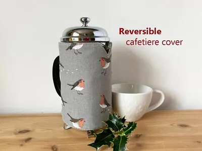 Christmas Cafetiere French Press Cover Sophie Allport Robin Mistletoe Grey • £13.75