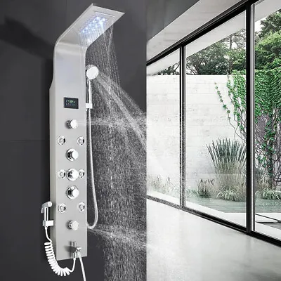 LED Shower Panel Tower Massage System Rain&Waterfall Head Faucet Stainless Steel • $136.28