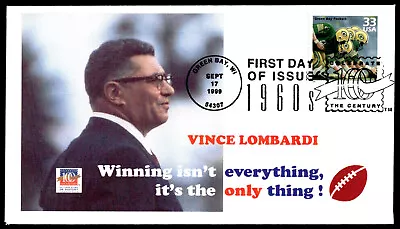 1999 FDC- Green Bay Packers Vince Lombardi Celebrate The Century CUV EVANSON • $3