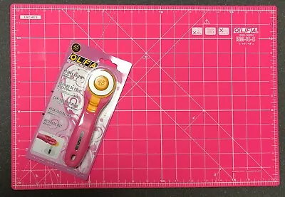 Set Of Olfa Pink Rotary Cutter + Double Sided Pink Cutting Mat 18'' X 12'' Olfa  • £31.99