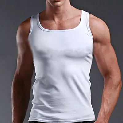 Mens Curled-Up Sports Bodybuilding Vest Muscle Workout Fitness Vests Tops Y Back • £5.51