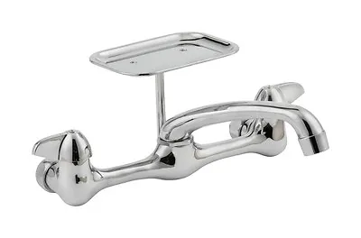 Hw Mfg 4594784 Chrome 8  Center Wall Mount Kitchen Faucet & Soap Dish • $88.88