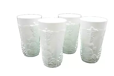 4 Vintage Mid Century Milk Glass 12oz. Paneled Grape Tumblers Iced Tea Glasses • $19.99